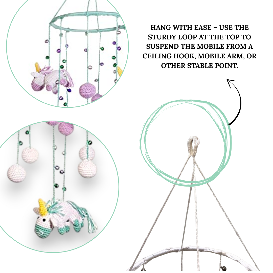Happy Threads | Whimsical Unicorn Baby Mobile – Soft Crochet Dreamland Decor - Hunar Hatti