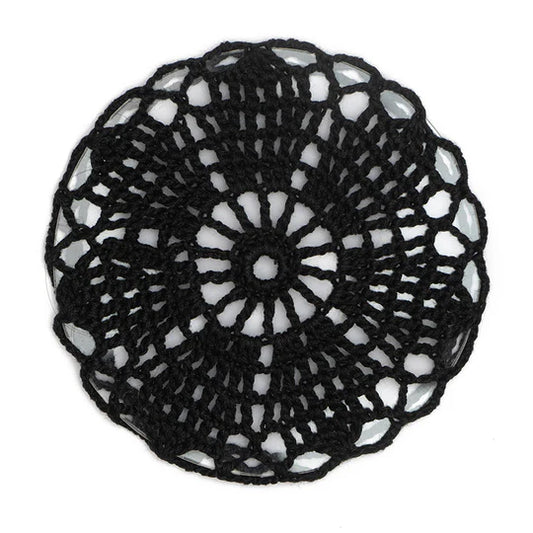 Happy Threads | Obsidian Black Coaster  | Handmade Crochet Tea & Coffee Coaster for Home - Hunar Hatti