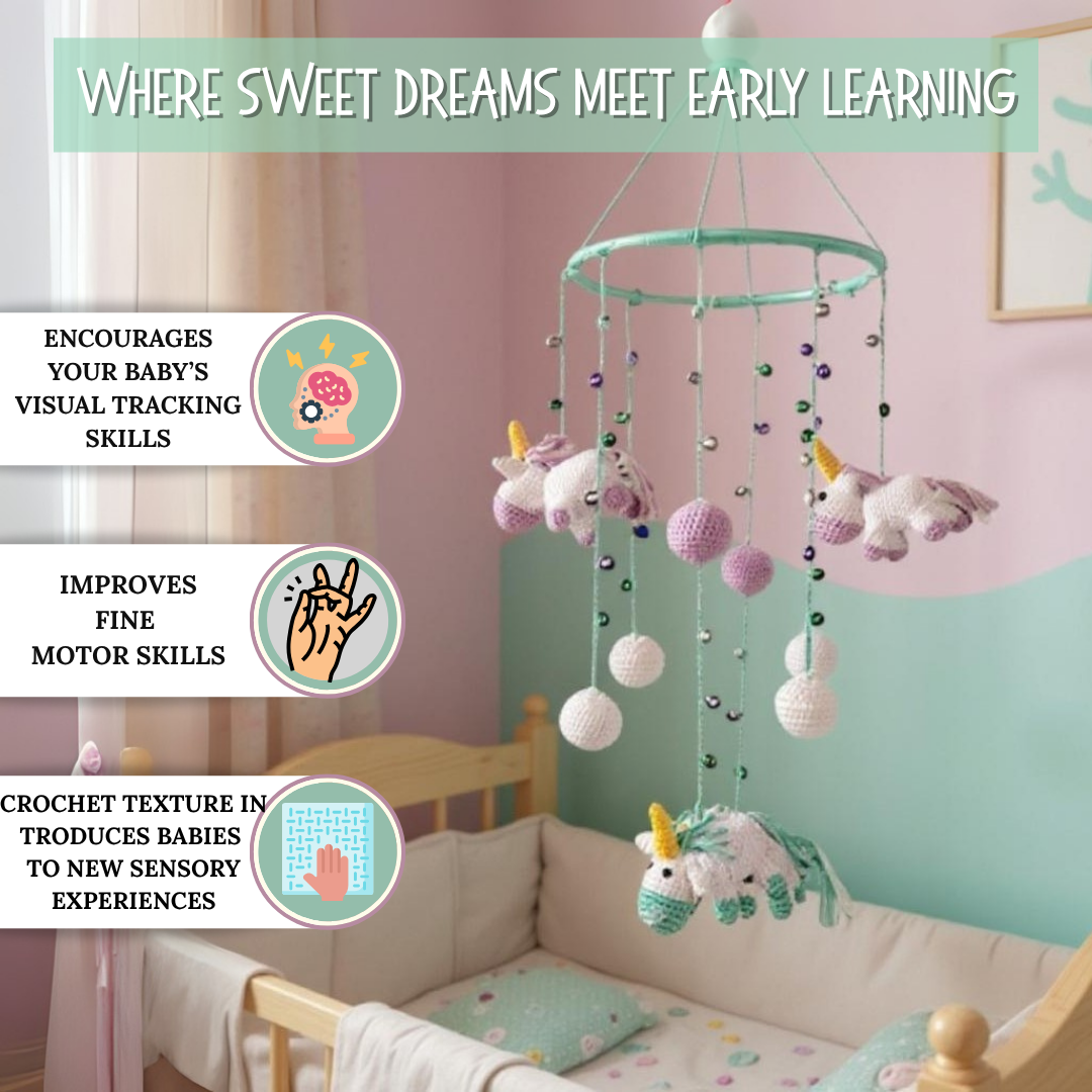 Happy Threads | Whimsical Unicorn Baby Mobile – Soft Crochet Dreamland Decor - Hunar Hatti