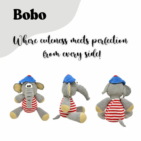Happy Threads | Bobo the Elephant – Lovingly Handmade Crochet Soft Toy | Safe & Adorable Gift for Kids