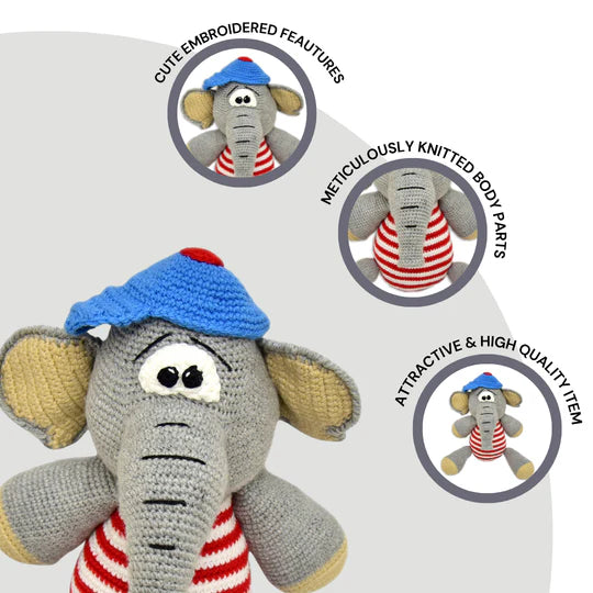 Happy Threads | Bobo the Elephant – Lovingly Handmade Crochet Soft Toy | Safe & Adorable Gift for Kids