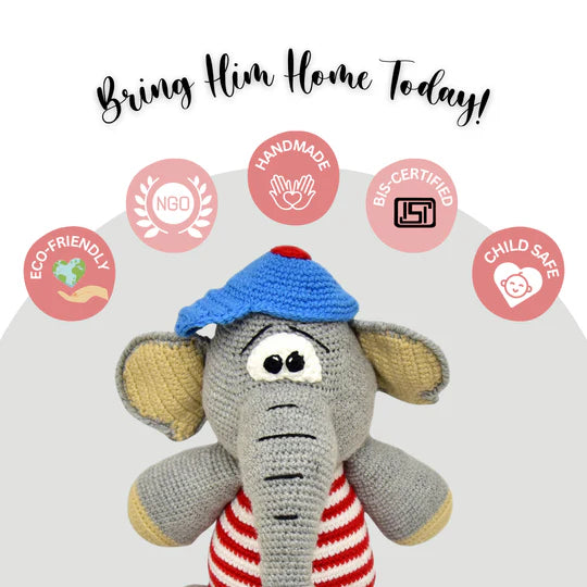 Happy Threads | Bobo the Elephant – Lovingly Handmade Crochet Soft Toy | Safe & Adorable Gift for Kids