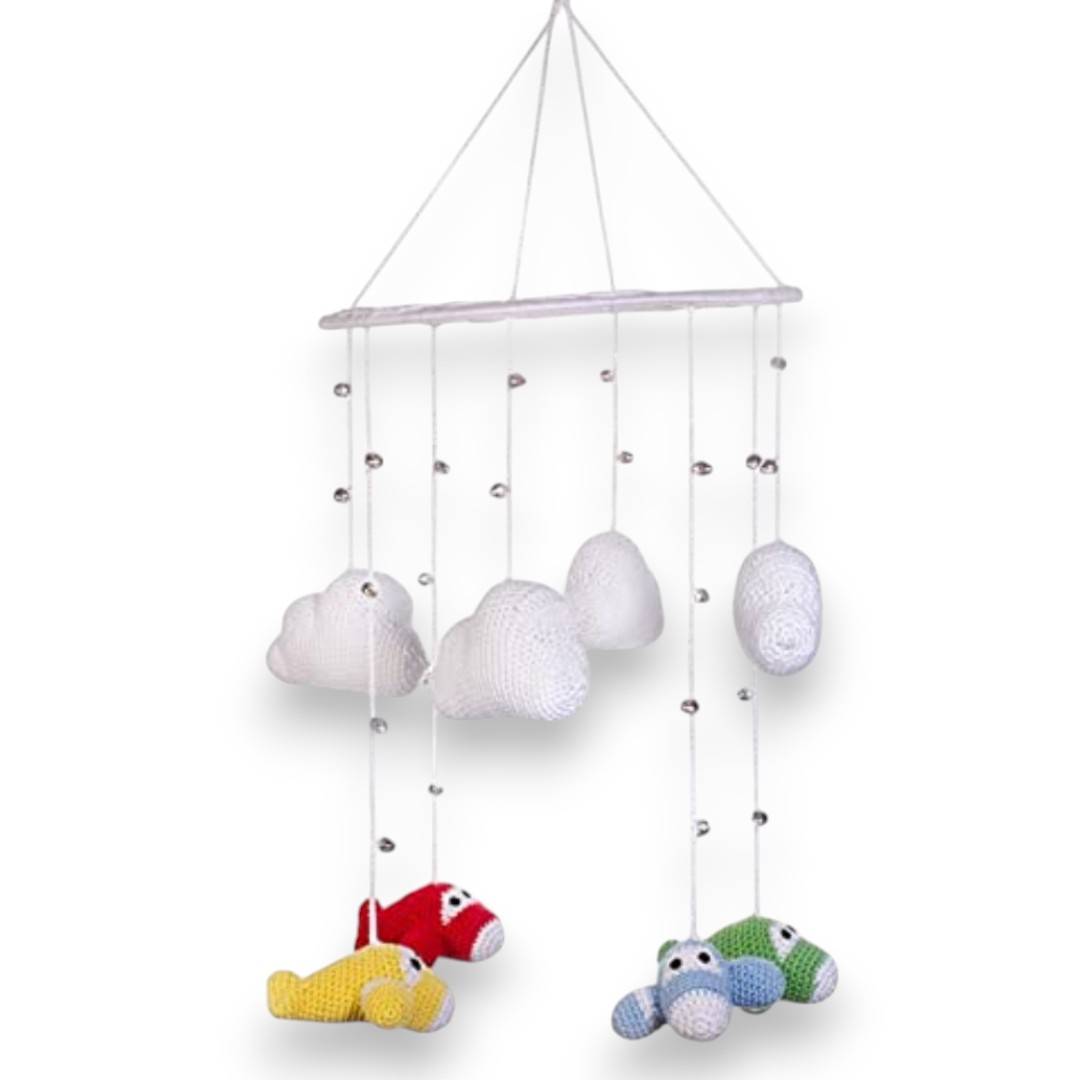 Happy Threads | Handcrafted Amigurumi Airplane Mobile – Crochet Clouds & Classic Planes Nursery Décor - Hunar Hatti