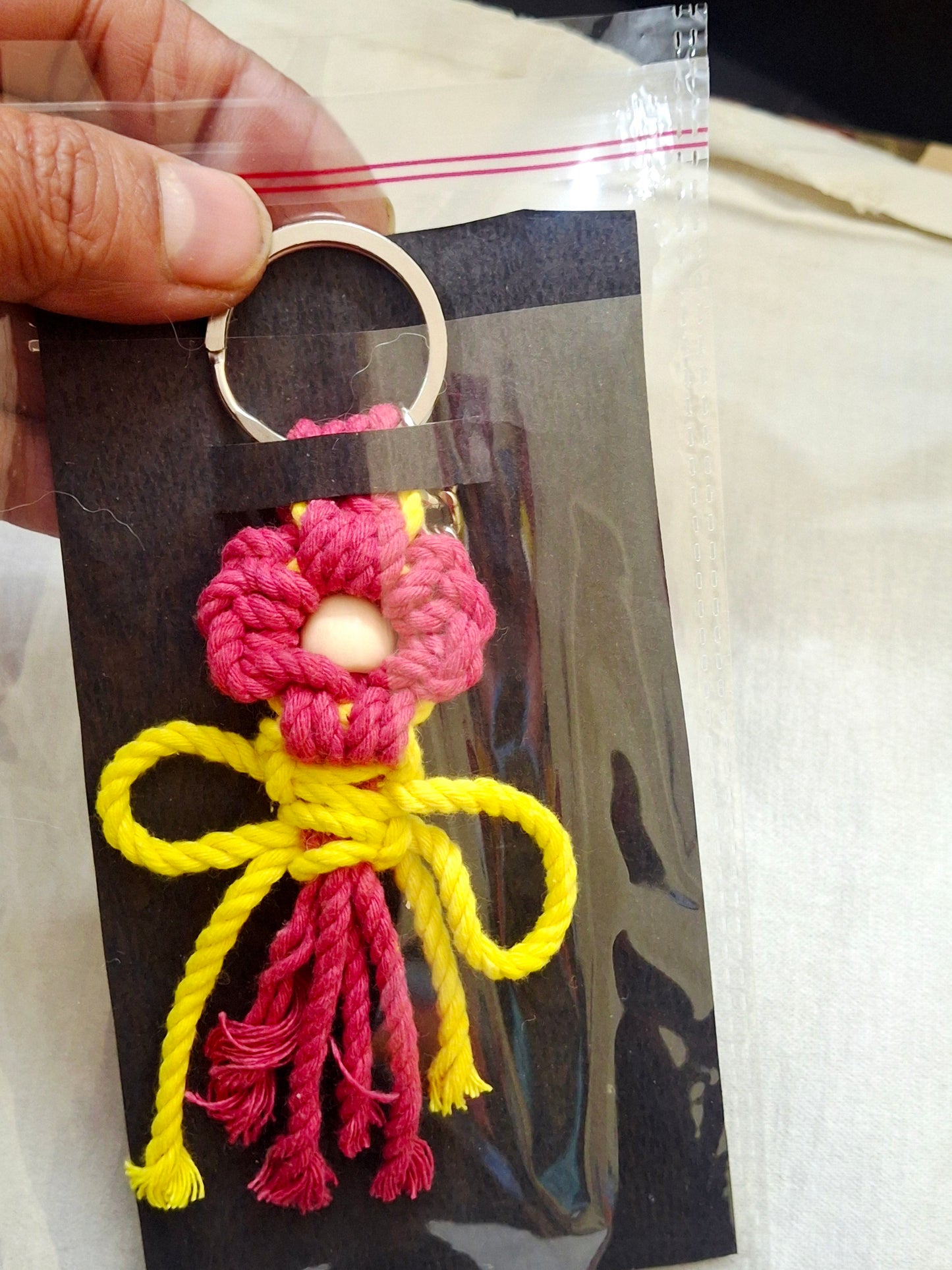 Personalised Macrame Flower Keychain Bag Charms & Backpack Keyring,Boho Knitting Keychain, Birthday/Boho Gift Idea