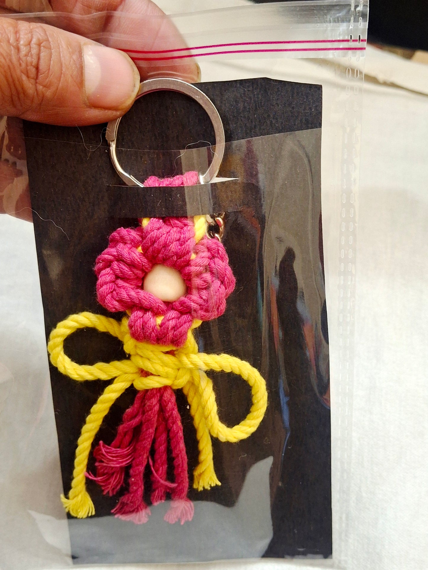Personalised Macrame Flower Keychain Bag Charms & Backpack Keyring,Boho Knitting Keychain, Birthday/Boho Gift Idea