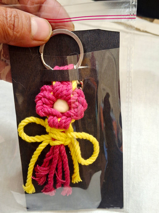 Personalised Macrame Flower Keychain Bag Charms & Backpack Keyring,Boho Knitting Keychain, Birthday/Boho Gift Idea