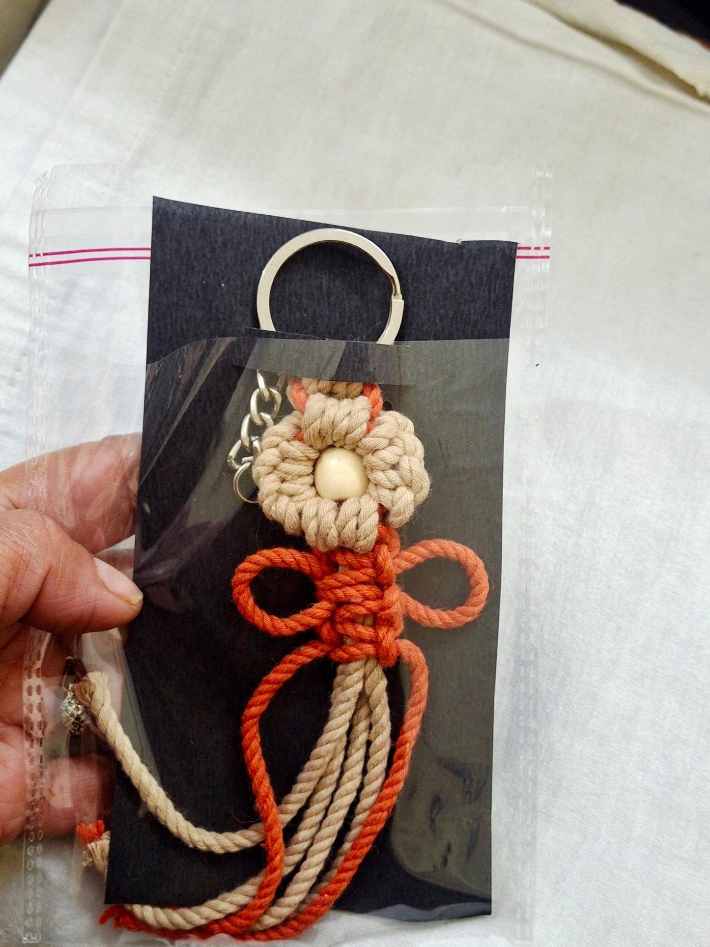 Personalised Macrame Flower Keychain Bag Charms & Backpack Keyring,Boho Knitting Keychain, Birthday/Boho Gift Idea