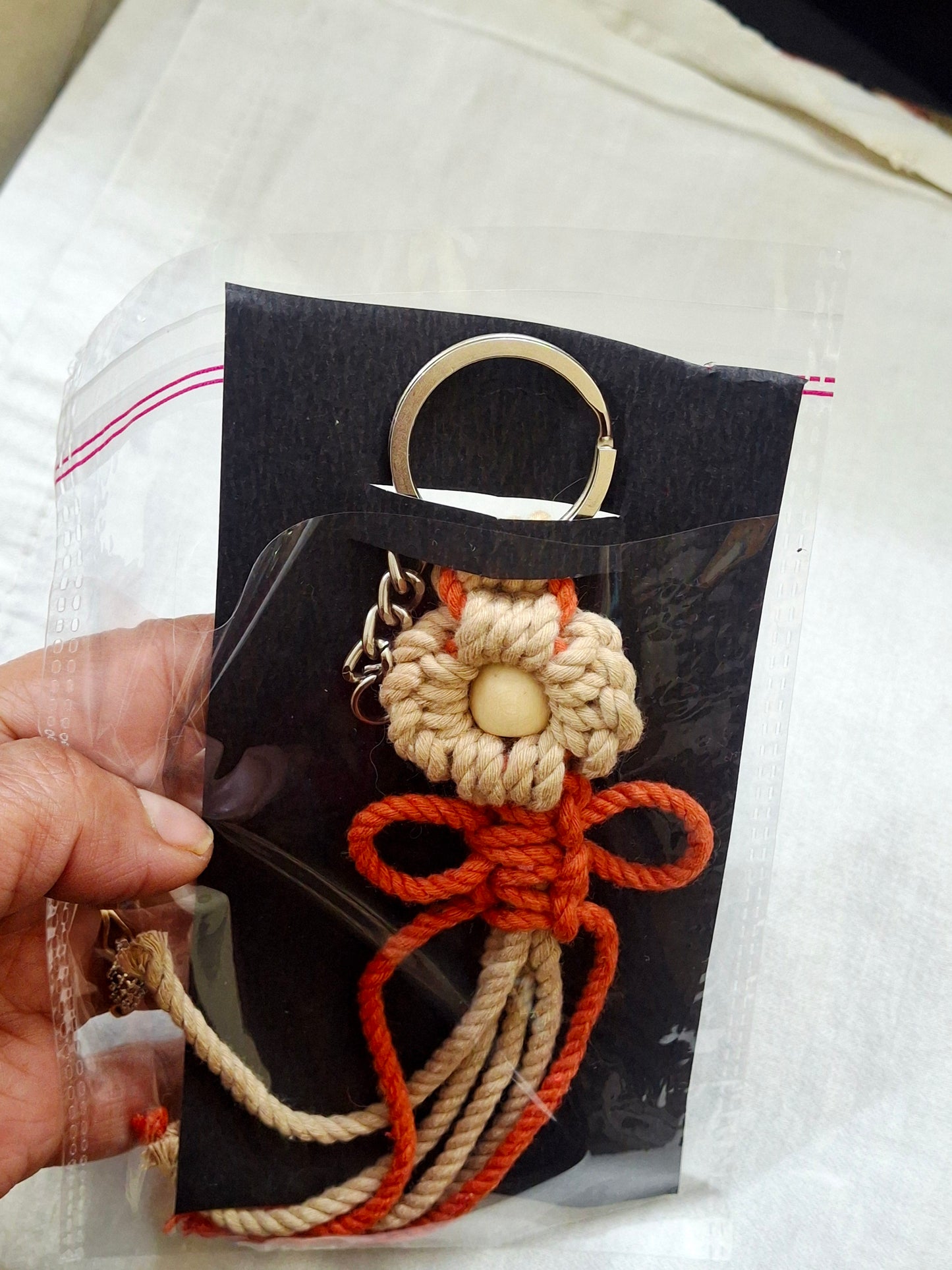 Personalised Macrame Flower Keychain Bag Charms & Backpack Keyring,Boho Knitting Keychain, Birthday/Boho Gift Idea