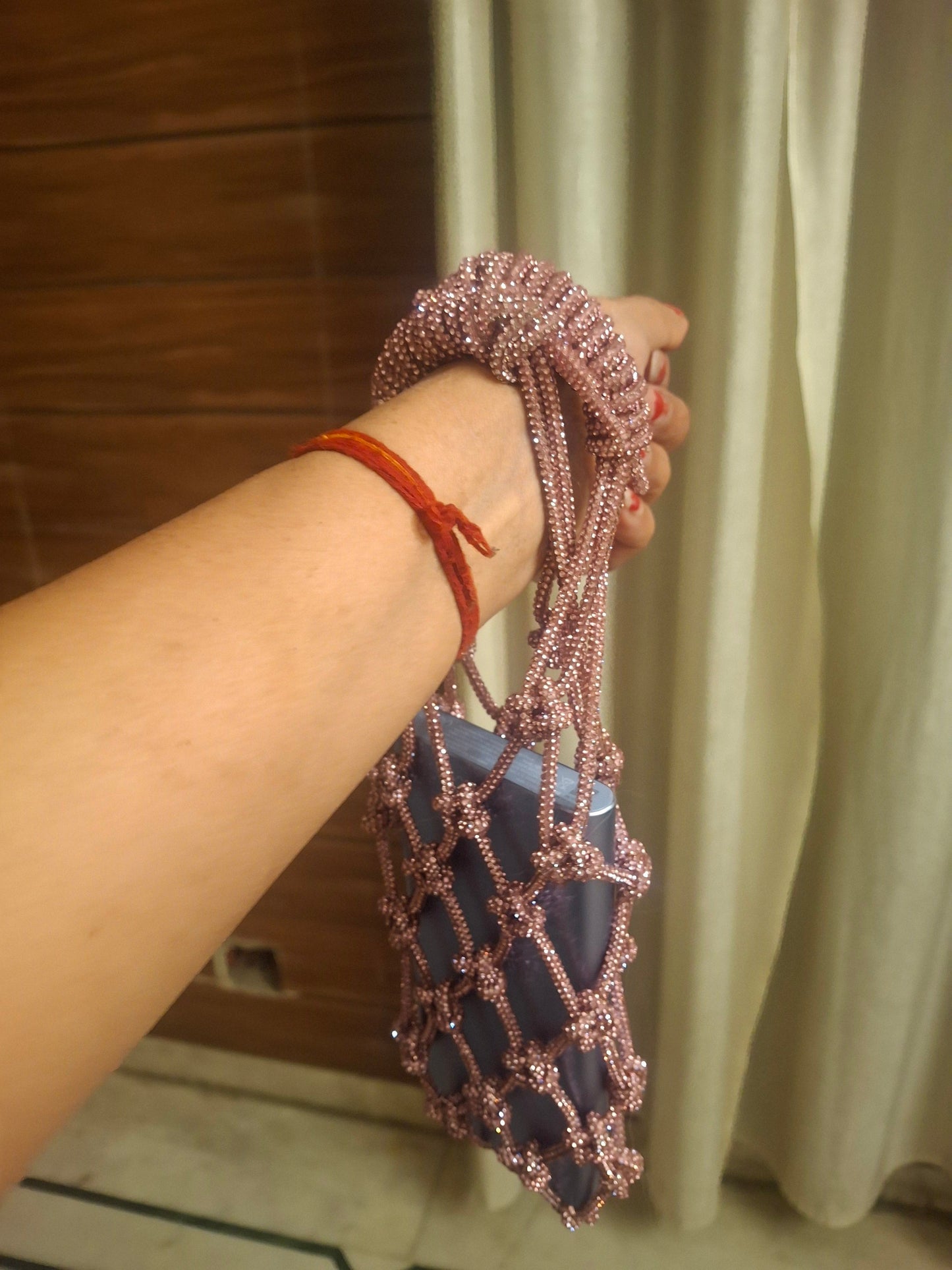 Rhinestone Macrame mobile sling rosegold