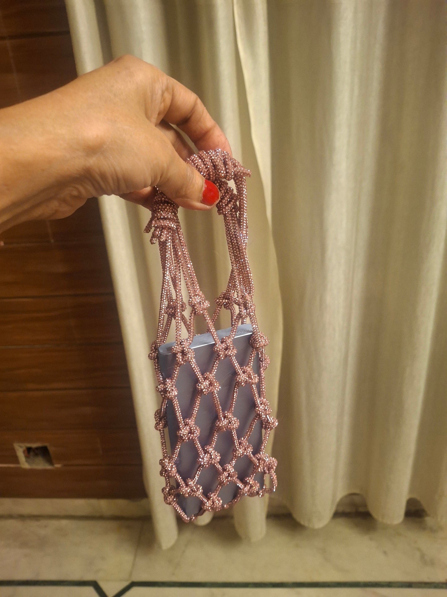 Rhinestone Macrame mobile sling rosegold