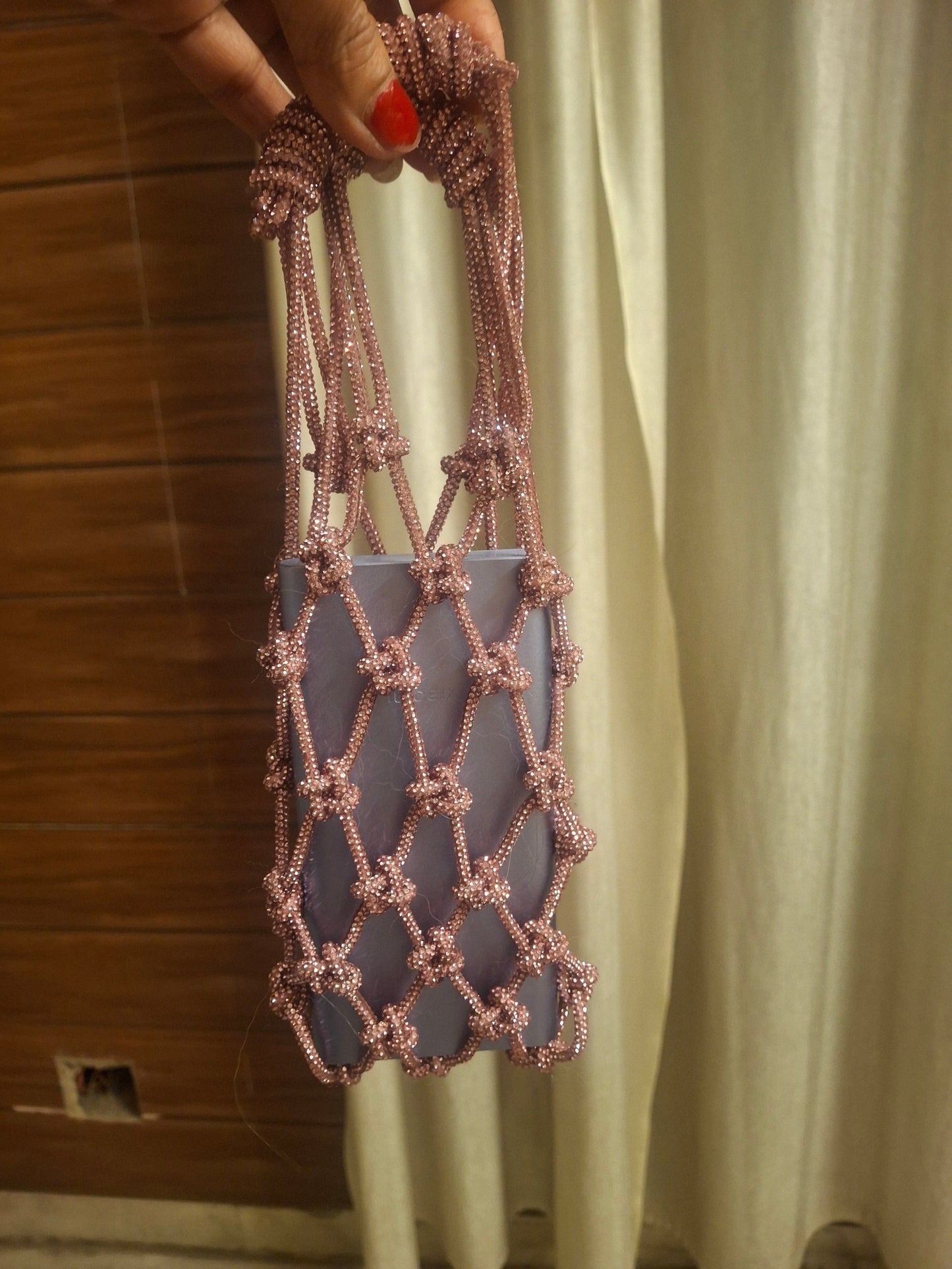 Rhinestone Macrame mobile sling rosegold
