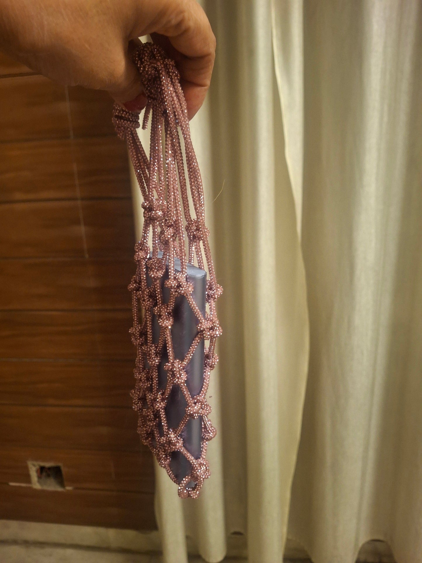 Rhinestone Macrame mobile sling rosegold