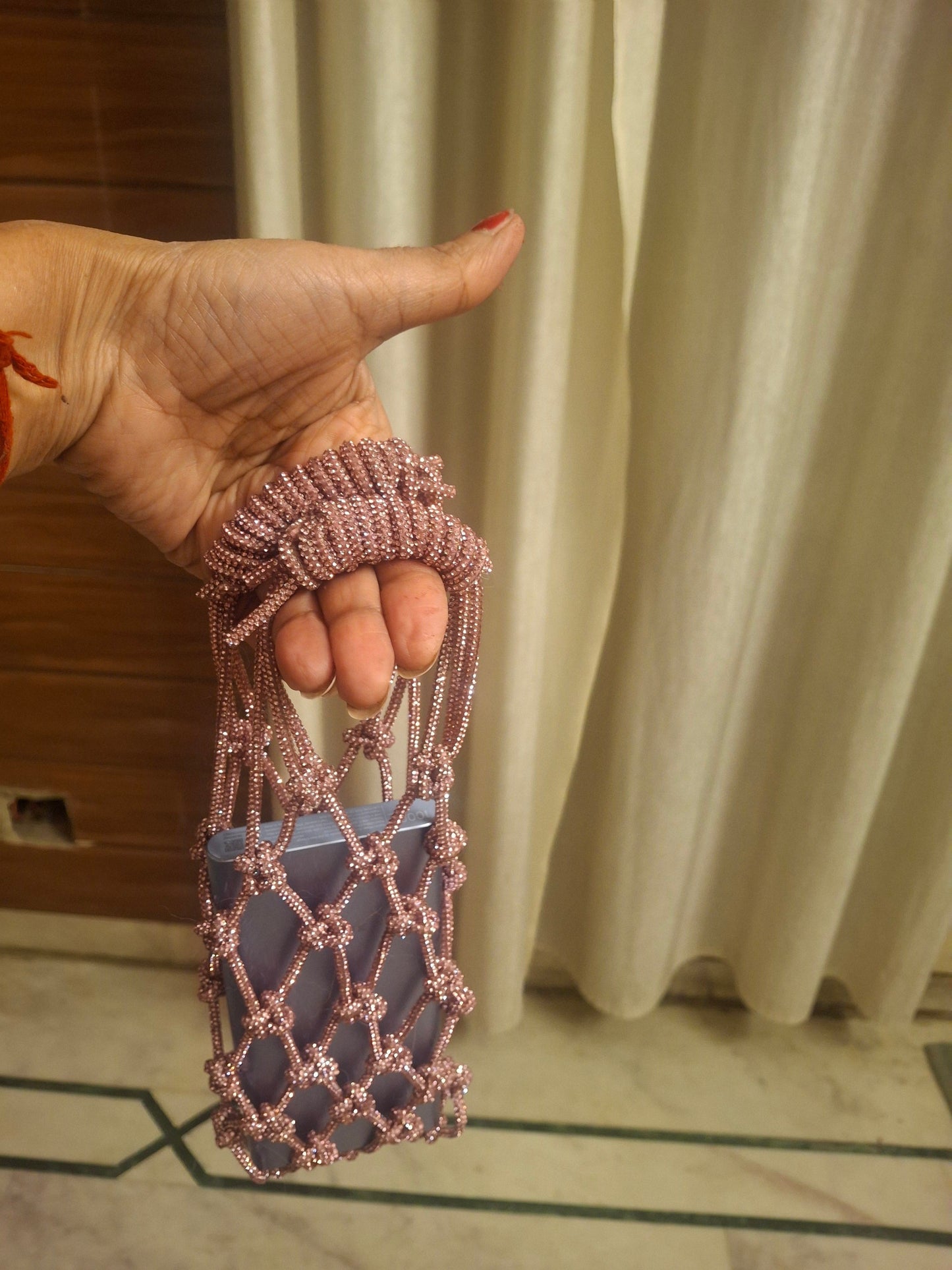 Rhinestone Macrame mobile sling rosegold