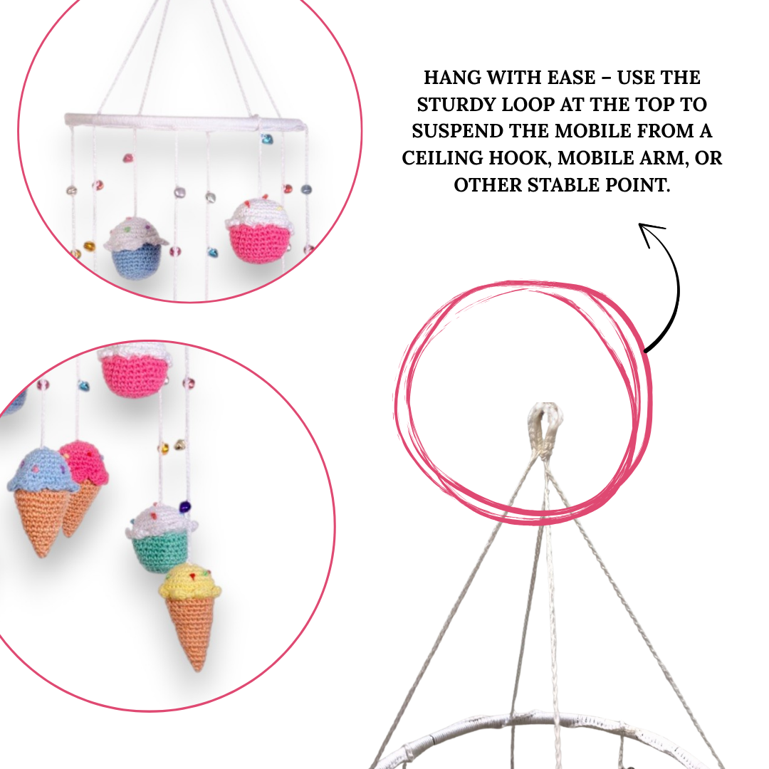 Happy Threads | Amigurumi Dessertland Mobile – Handcrafted Crochet Sweet Treats Décor - Hunar Hatti