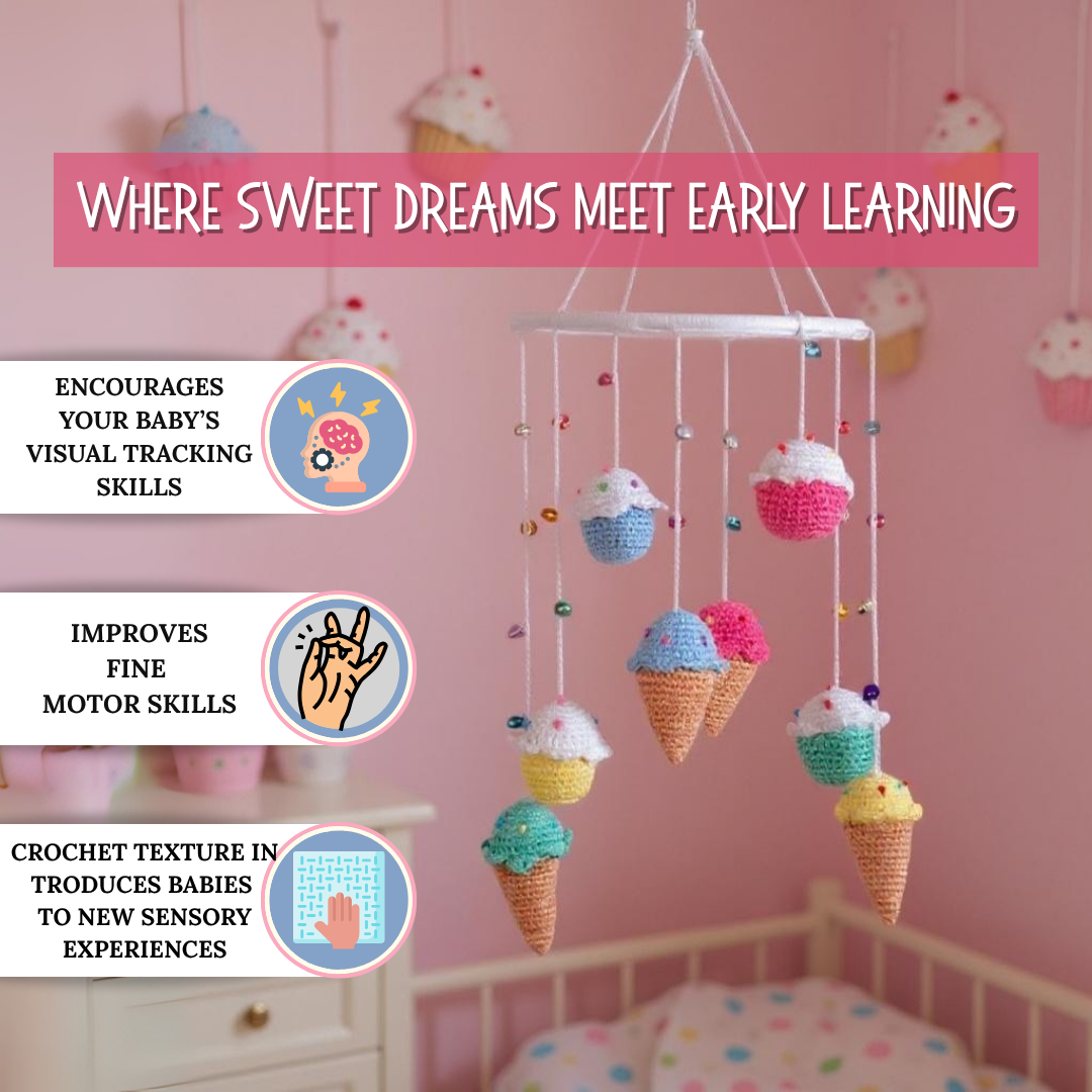 Happy Threads | Amigurumi Dessertland Mobile – Handcrafted Crochet Sweet Treats Décor - Hunar Hatti