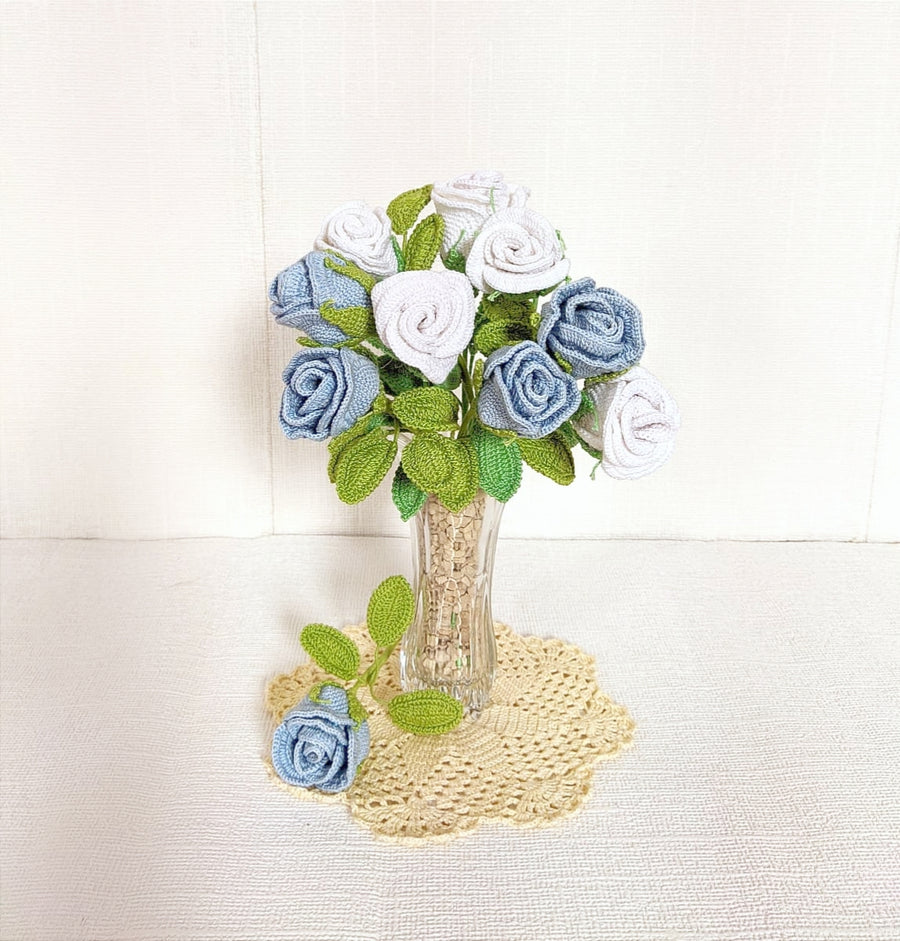 Happy Threads| Radiant Roses, Eco-Friendly Handcrafted Single Stem Crocheted Flowers, Lead-Free, Sustainable Decor & Gift Solution