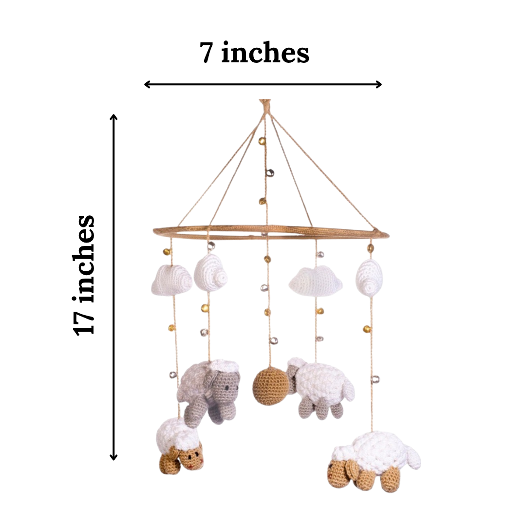 Happy Threads | Cute Sheep & Cloud Baby Mobile – Handcrafted Crochet Nursery Hanging - Hunar Hatti
