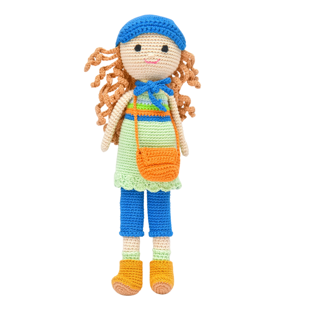 Happy Threads | Nora Crochet Doll | Handmade Artisanal Toy | Whimsical, Eco-Friendly Gift for Kids & Collectors
