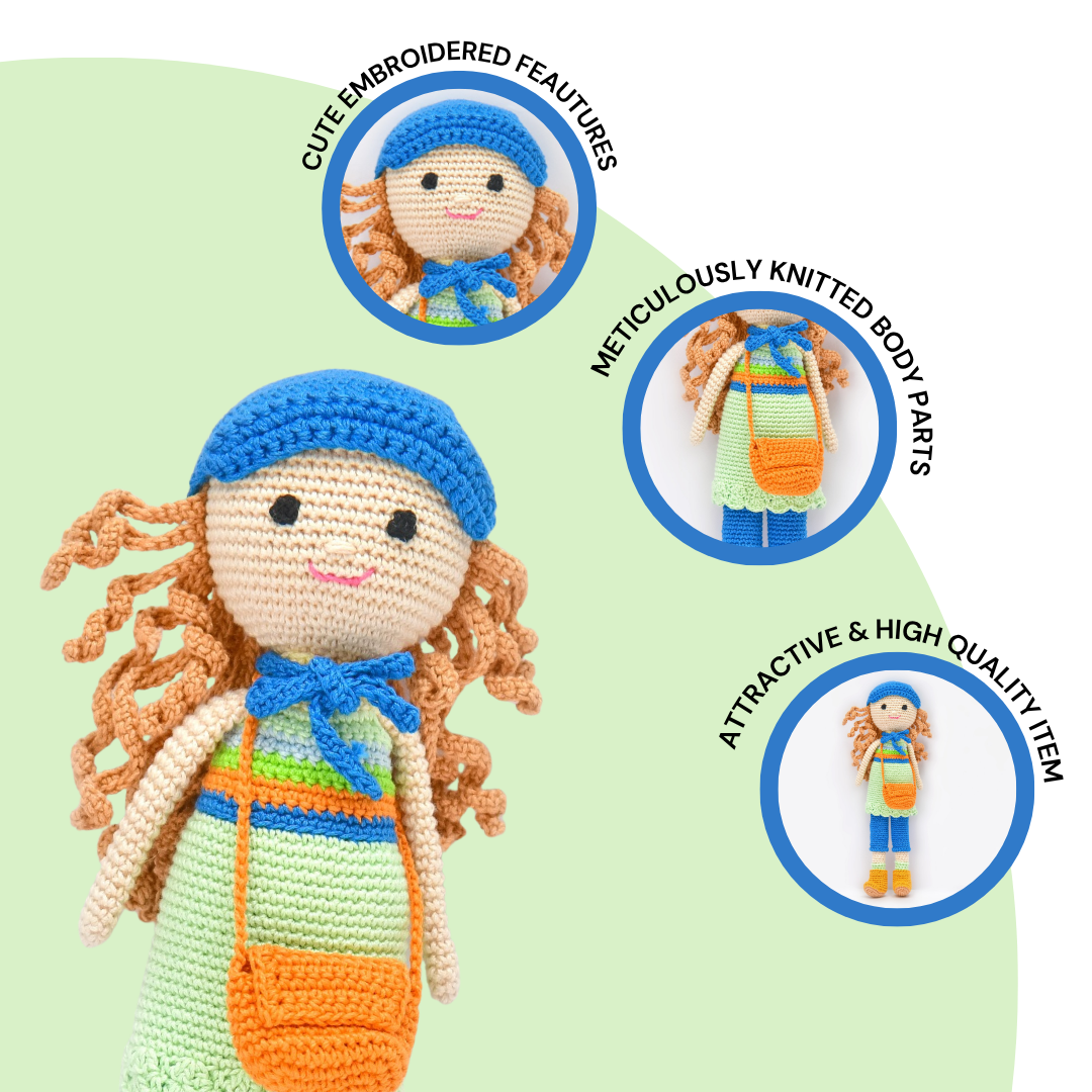 Happy Threads | Nora Crochet Doll | Handmade Artisanal Toy | Whimsical, Eco-Friendly Gift for Kids & Collectors