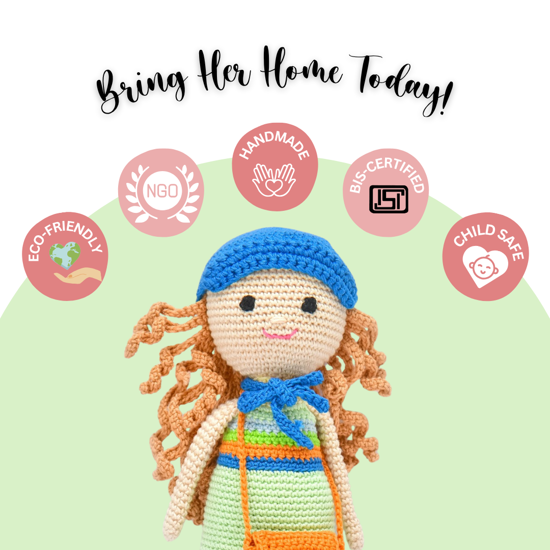 Happy Threads | Nora Crochet Doll | Handmade Artisanal Toy | Whimsical, Eco-Friendly Gift for Kids & Collectors
