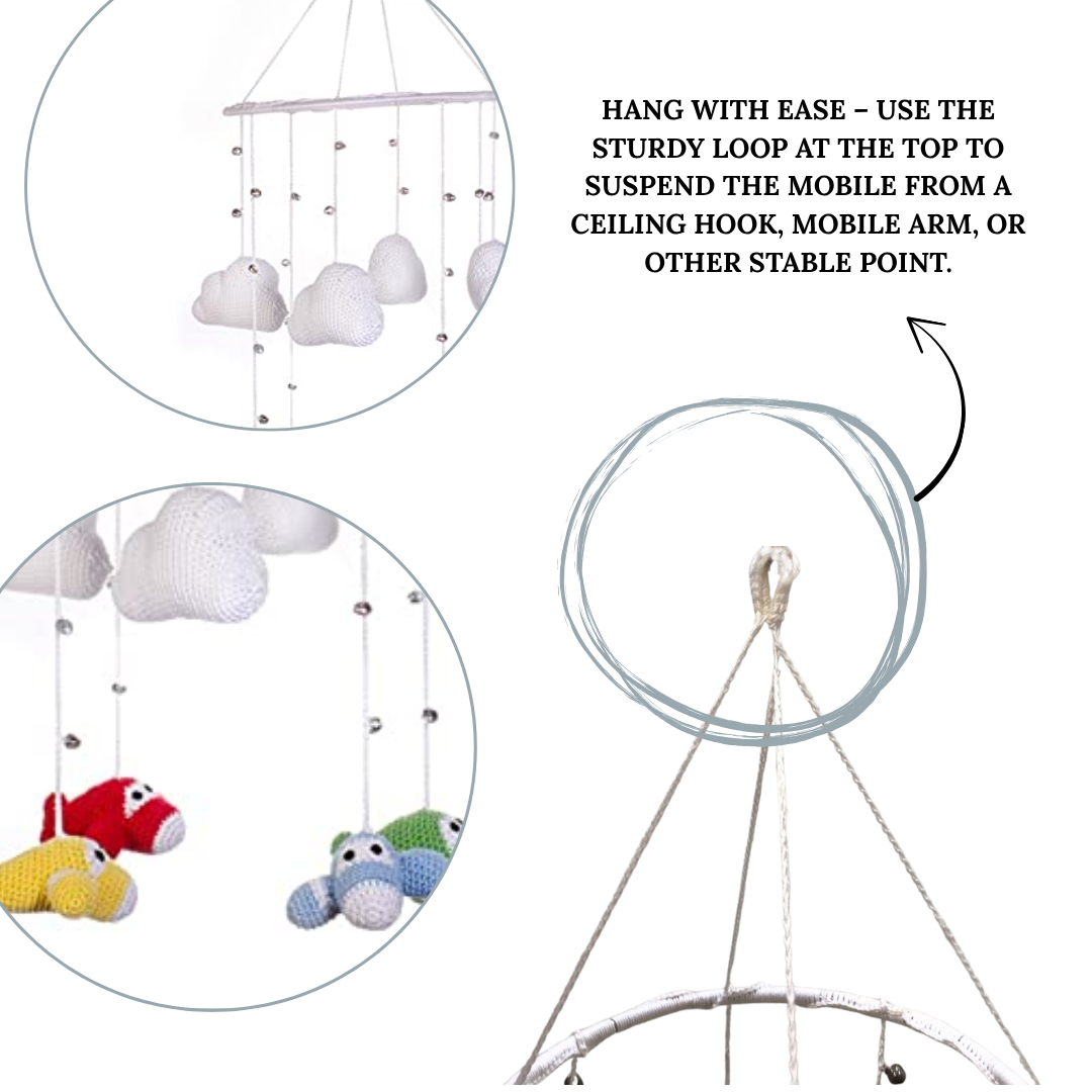 Happy Threads | Handcrafted Amigurumi Airplane Mobile – Crochet Clouds & Classic Planes Nursery Décor - Hunar Hatti
