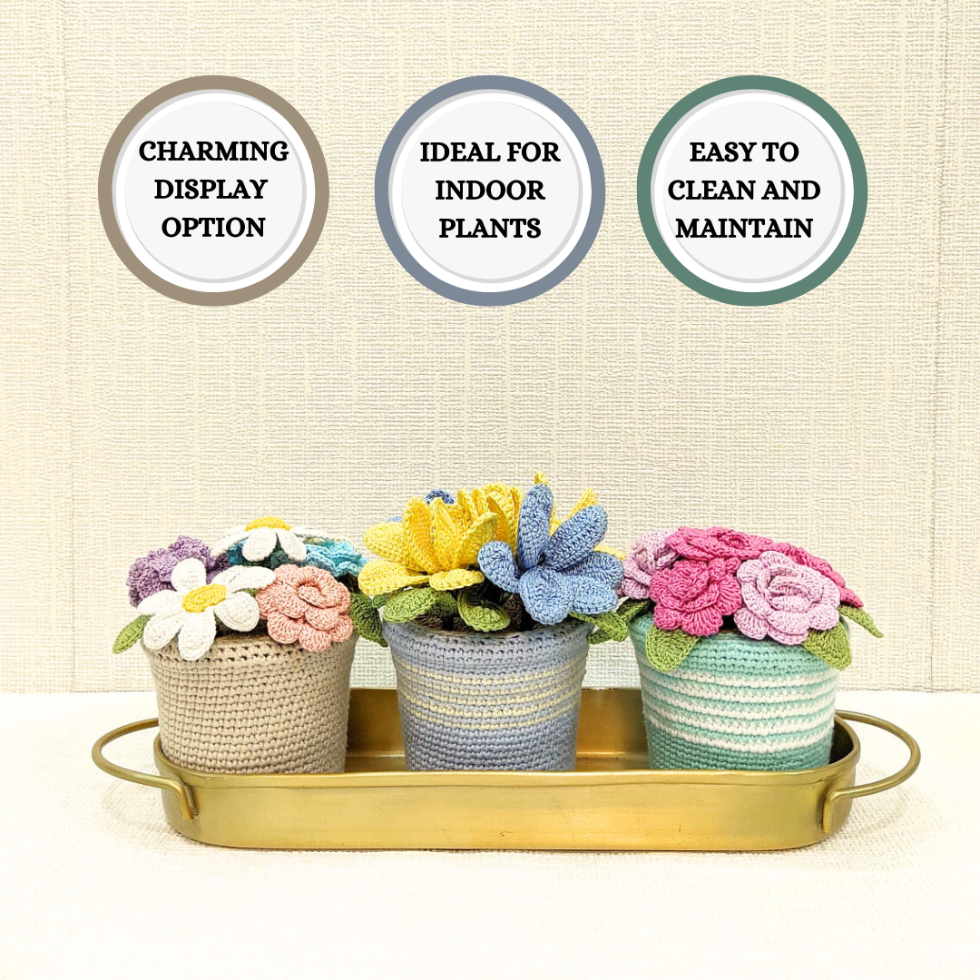 Happy Threads | Handcrafted Crochet Bloom Pot – Colorful Bouquet of Eternal Blossoms