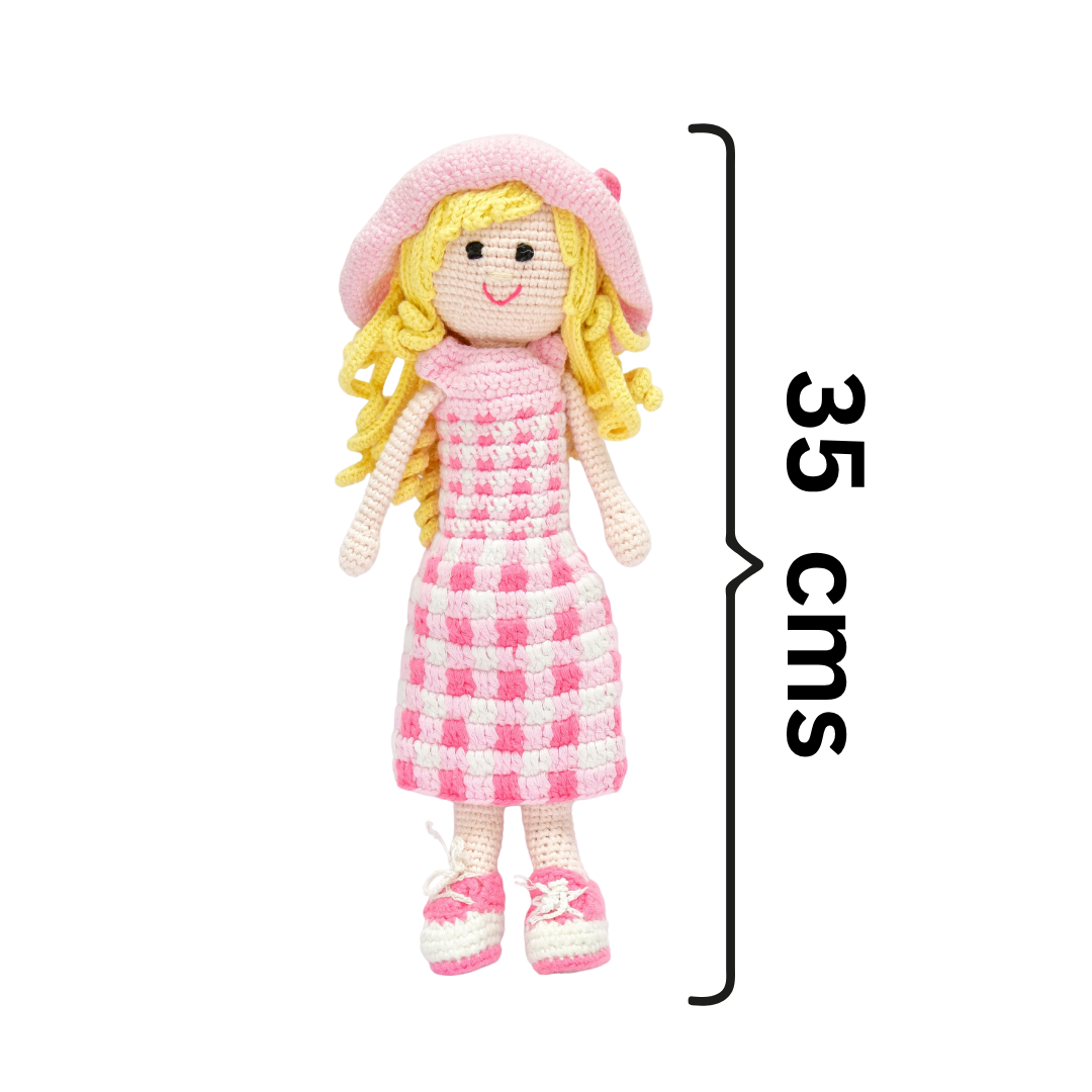 Happy Threads | Fiona – Handwoven Crochet Doll in Blush & Ivory | Sustainable Storytelling Companion