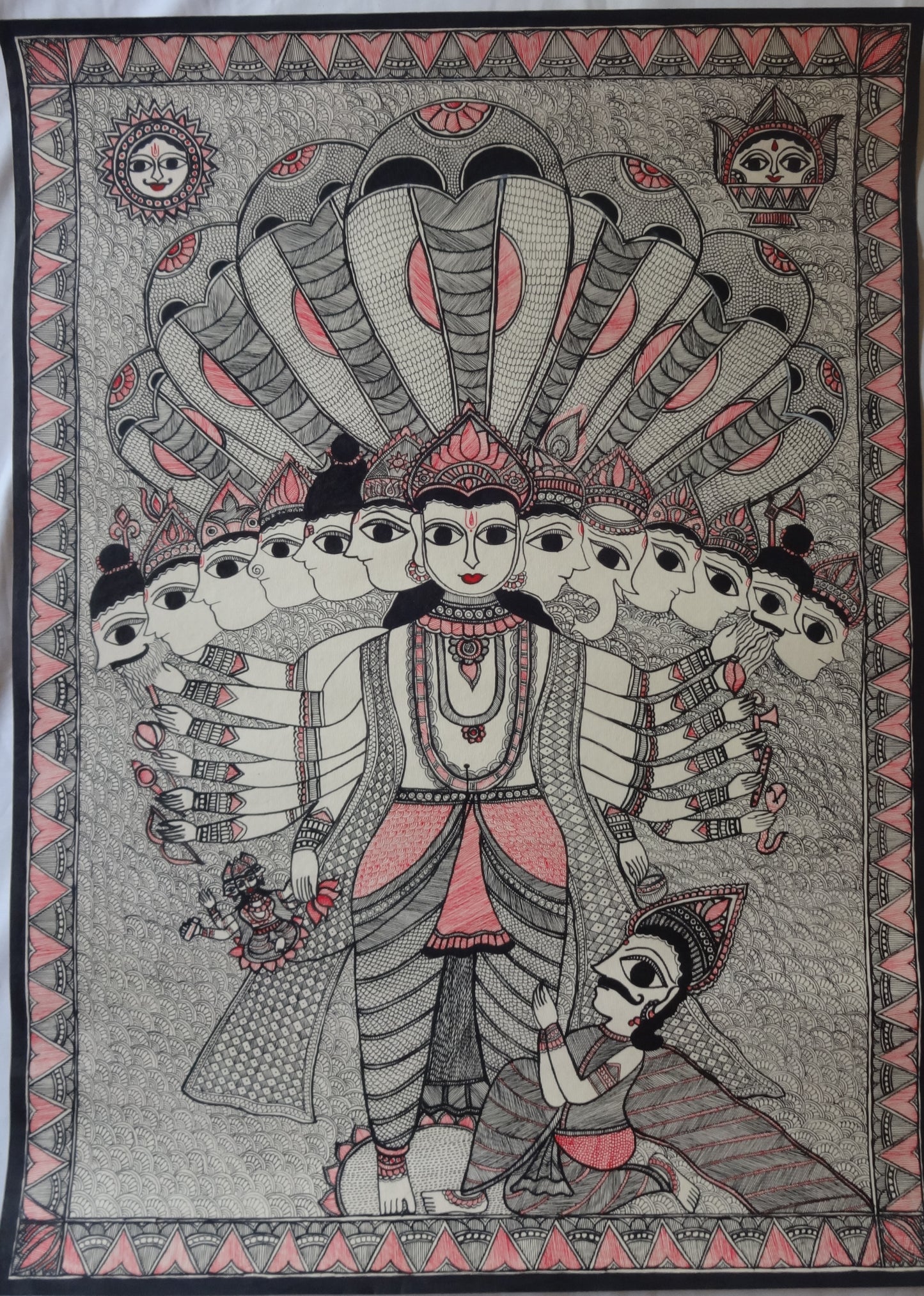 Vishnu Bhagwan Vishwaroopam in Madhubani Painting