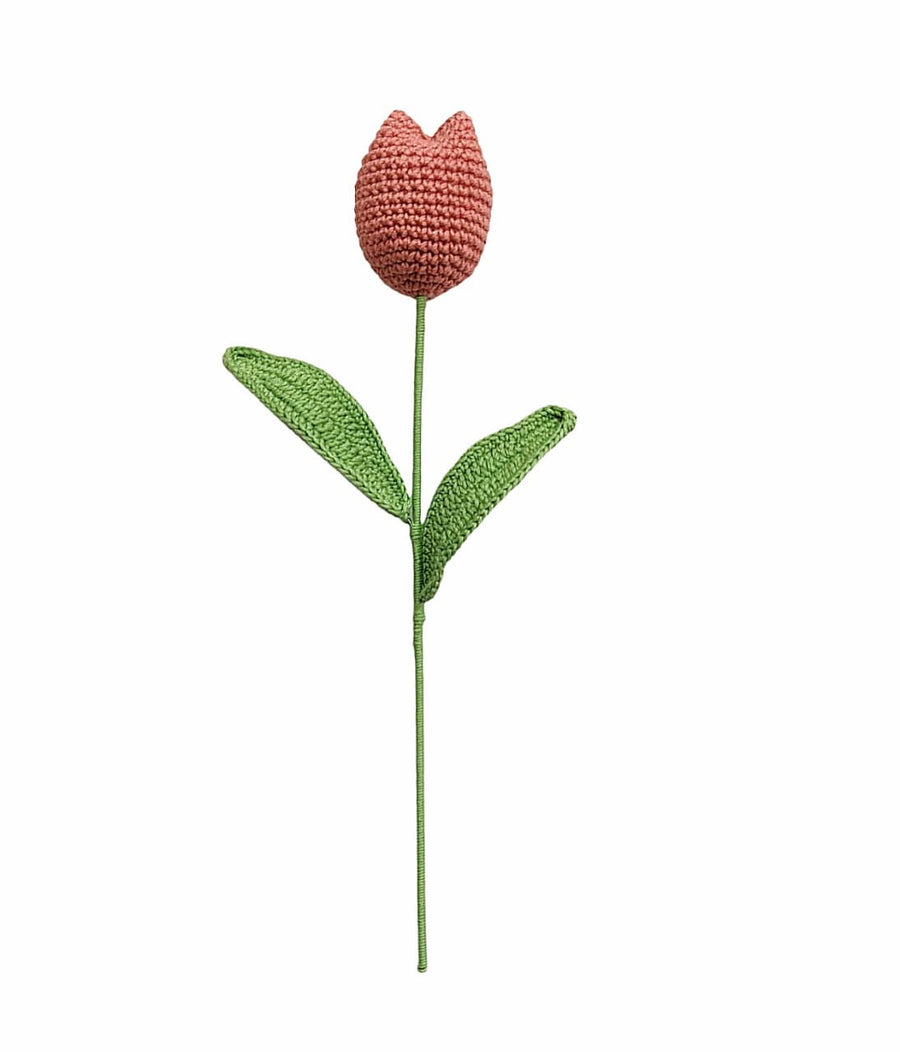 Happy Threads| Charming Tulips, Eco-Friendly Handcrafted Single Stem Crocheted Flowers - Child-Safe, Lead-Free, Sustainable Decor & Gift Solution