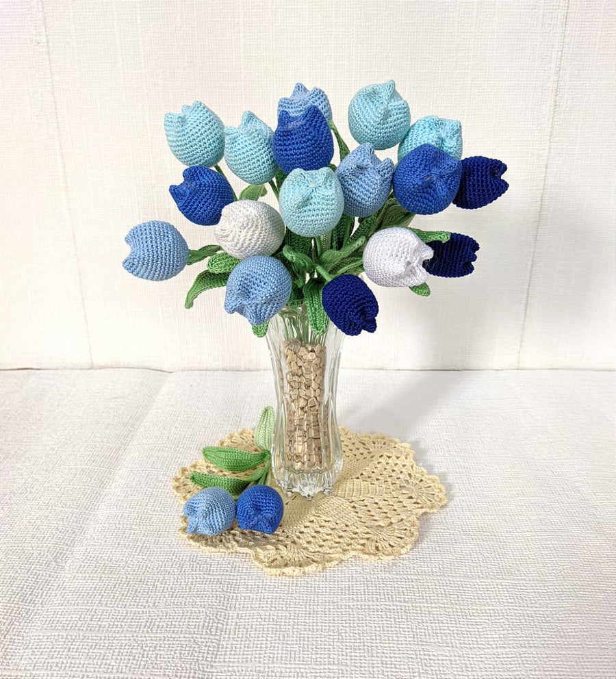 Happy Threads| Charming Tulips, Eco-Friendly Handcrafted Single Stem Crocheted Flowers - Child-Safe, Lead-Free, Sustainable Decor & Gift Solution
