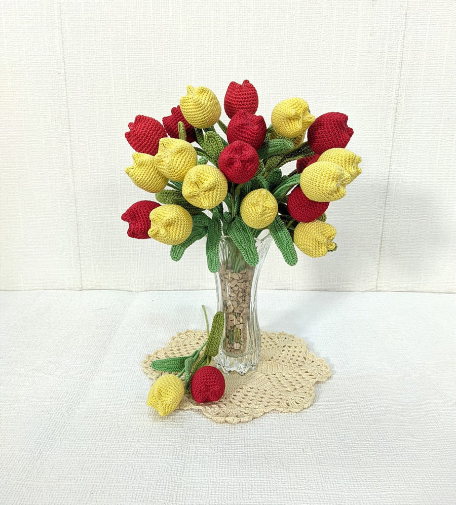 Happy Threads| Charming Tulips, Eco-Friendly Handcrafted Single Stem Crocheted Flowers - Child-Safe, Lead-Free, Sustainable Decor & Gift Solution