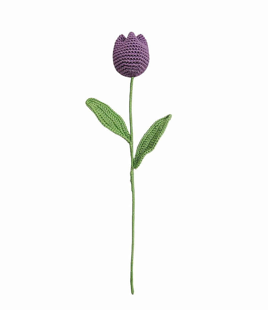 Happy Threads| Charming Tulips, Eco-Friendly Handcrafted Single Stem Crocheted Flowers - Child-Safe, Lead-Free, Sustainable Decor & Gift Solution