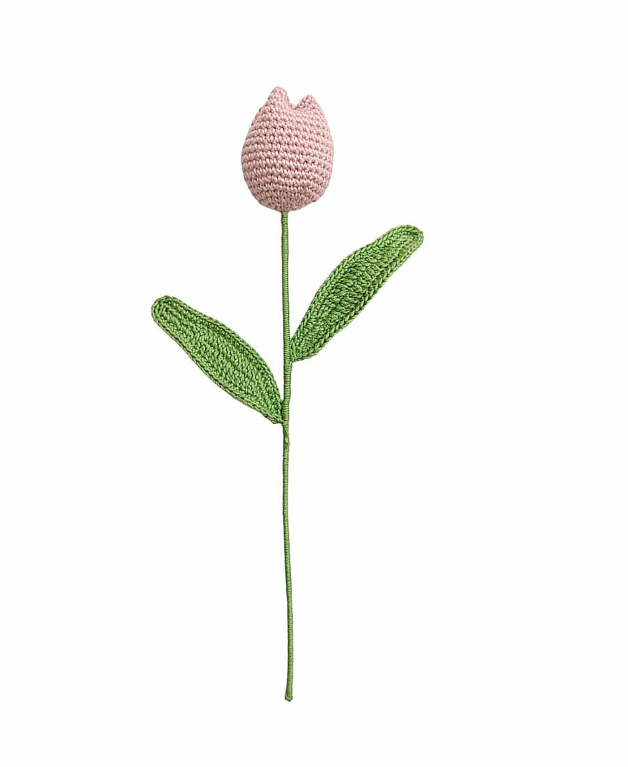 Happy Threads| Charming Tulips, Eco-Friendly Handcrafted Single Stem Crocheted Flowers - Child-Safe, Lead-Free, Sustainable Decor & Gift Solution