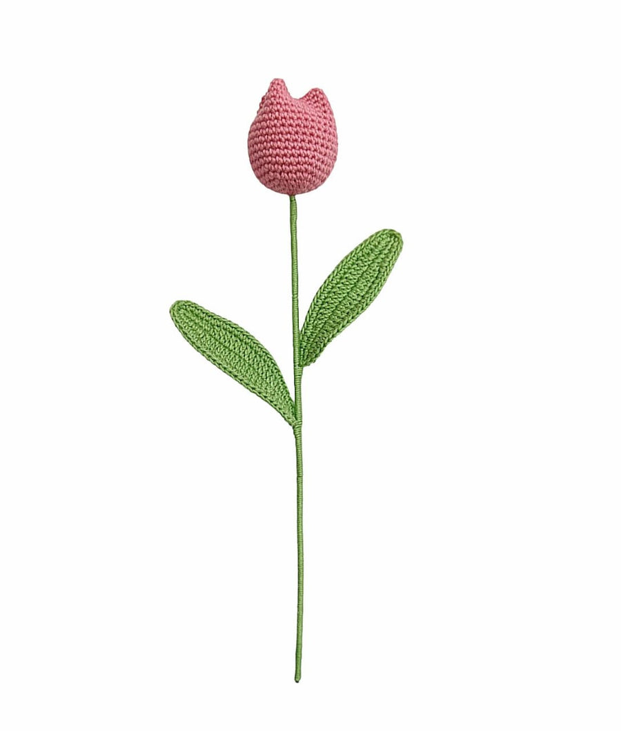 Happy Threads| Charming Tulips, Eco-Friendly Handcrafted Single Stem Crocheted Flowers - Child-Safe, Lead-Free, Sustainable Decor & Gift Solution