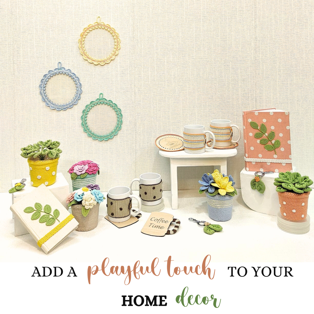 Happy Threads | Handcrafted Crochet Bloom Pot – Colorful Bouquet of Eternal Blossoms