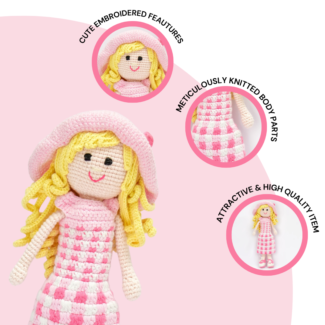 Happy Threads | Fiona – Handwoven Crochet Doll in Blush & Ivory | Sustainable Storytelling Companion