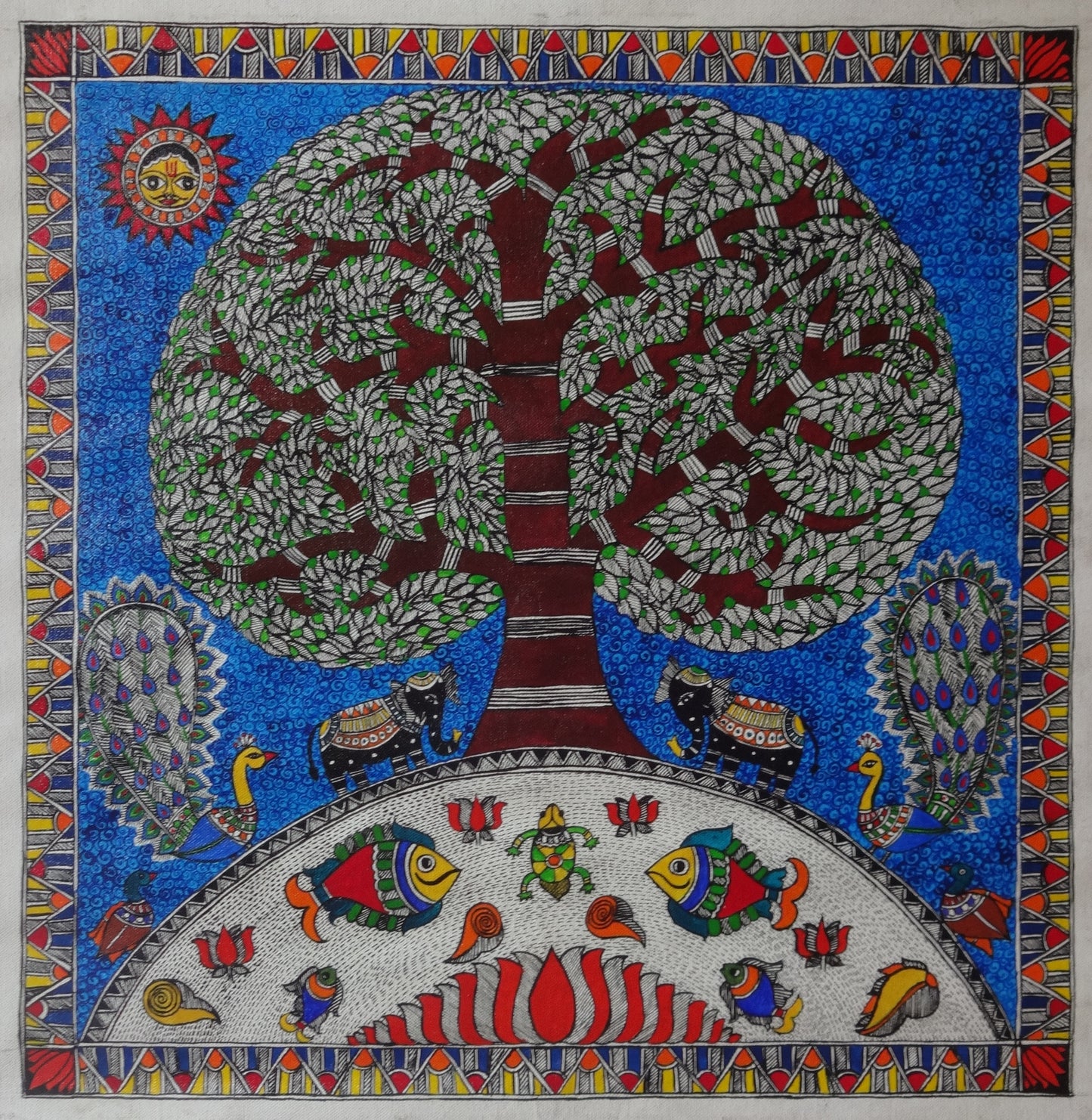 Tree of Life Madhubani Painting in Bharani-Style