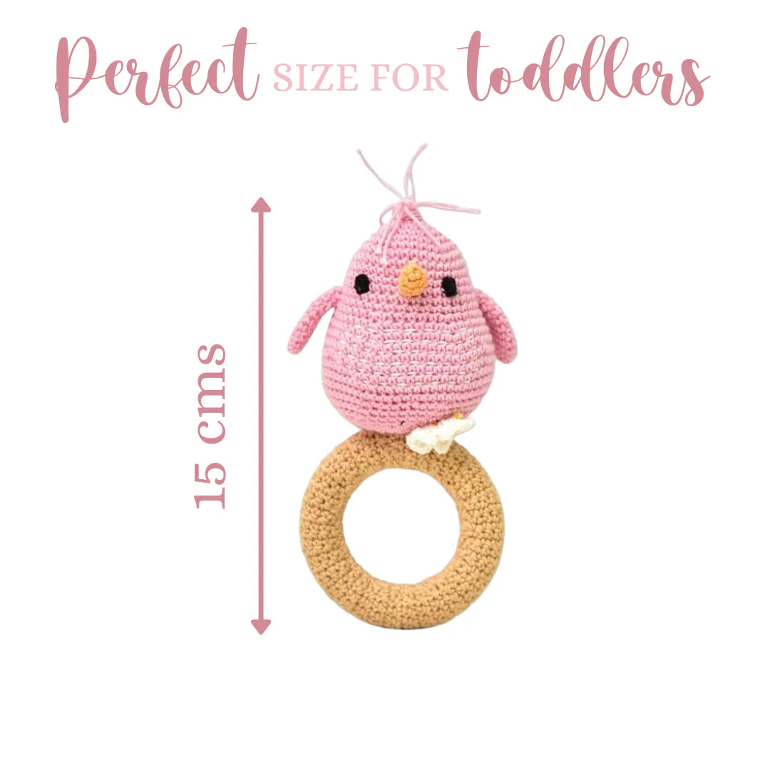 Happy Threads | Chirpy Bird Rattle – Handmade Eco-Friendly Baby Toy