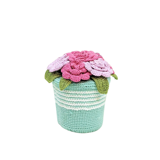 Happy Threads | Everlasting Crochet Rose Pot – Handmade Floral Décor for Elegant Spaces