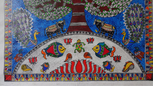 Tree of Life Madhubani Painting in Bharani-Style