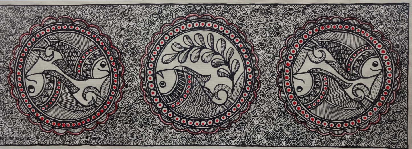 Single & Pair Fish in Madhubani Painting