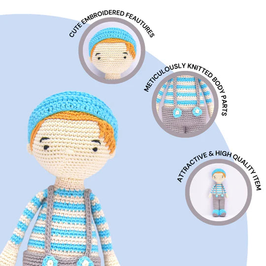 Happy Threads | Charming Blake Boy Doll – Lovingly Crocheted Handmade Toy for Storytime Fun