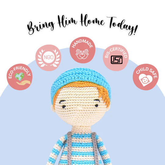 Happy Threads | Charming Blake Boy Doll – Lovingly Crocheted Handmade Toy for Storytime Fun