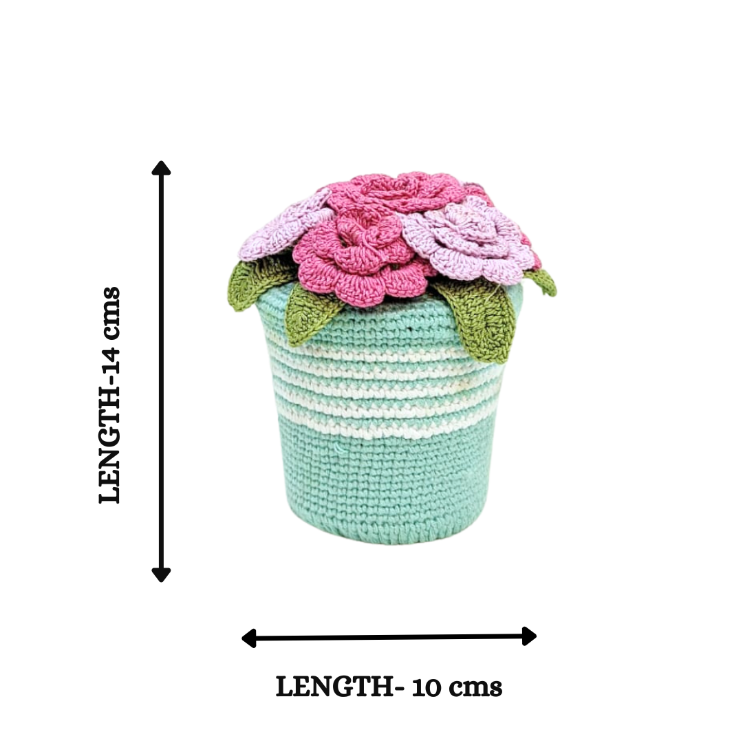 Happy Threads | Everlasting Crochet Rose Pot – Handmade Floral Décor for Elegant Spaces