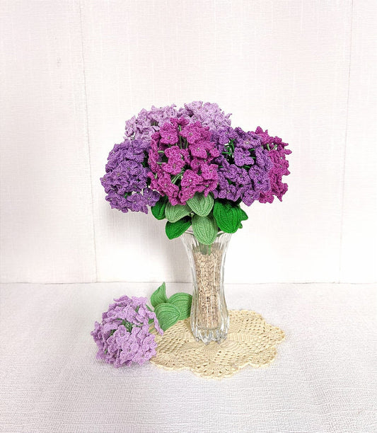 Happy Threads | Beautiful Hydrengas, Eco-Friendly Handcrafted Single Stem Crocheted Flowers - Child-Safe, Lead-Free, Sustainable Decor & Gift Solution