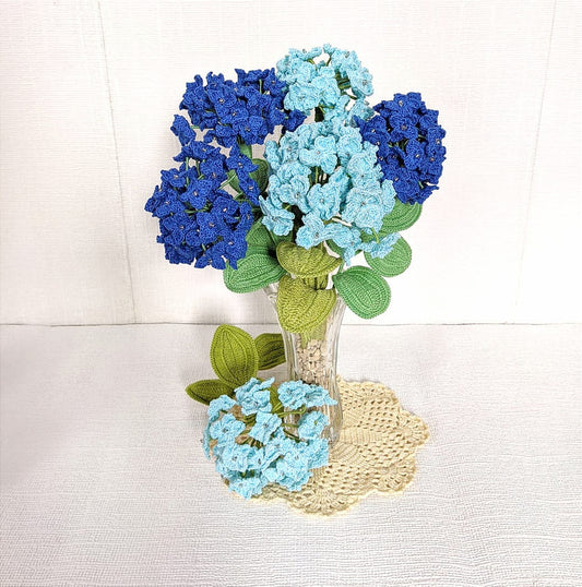 Happy Threads | Beautiful Hydrengas, Eco-Friendly Handcrafted Single Stem Crocheted Flowers - Child-Safe, Lead-Free, Sustainable Decor & Gift Solution