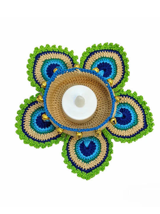 Peacock Design Crochet Tealights | Handmade Diwali Decor