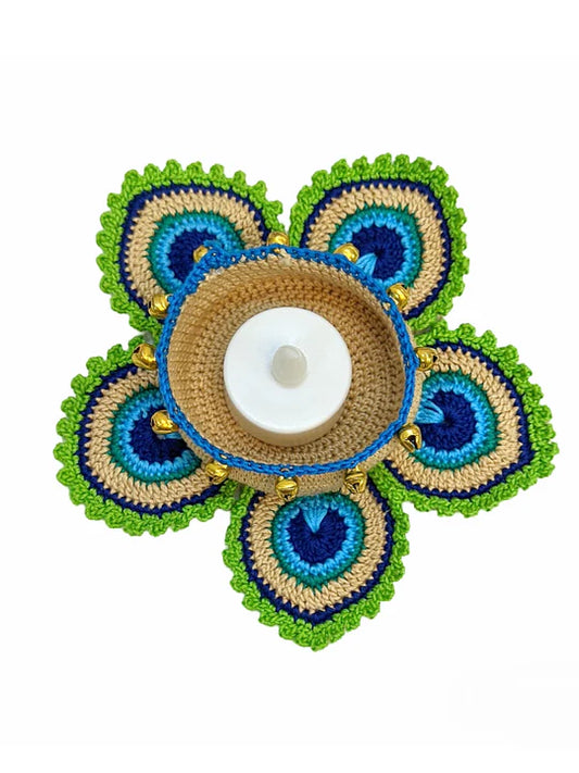 Peacock Design Crochet Tealights | Handmade Diwali Decor