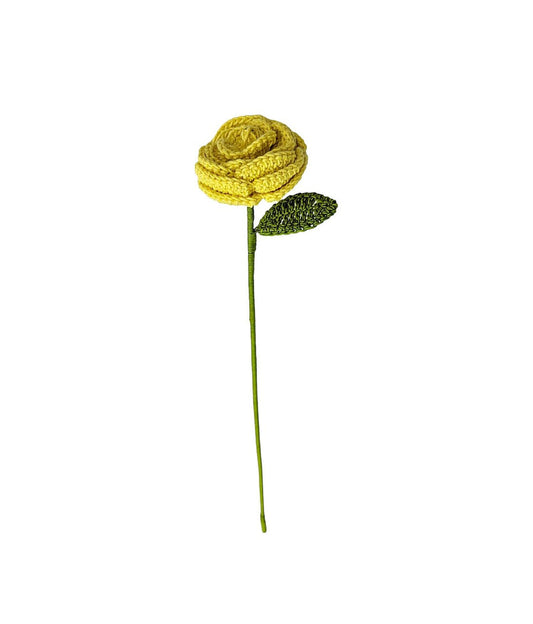 Happy Threads| Button Roses, Eco-Friendly Handcrafted Single Stem Crocheted Flowers - Child-Safe, Lead-Free, Sustainable Decor & Gift Solution