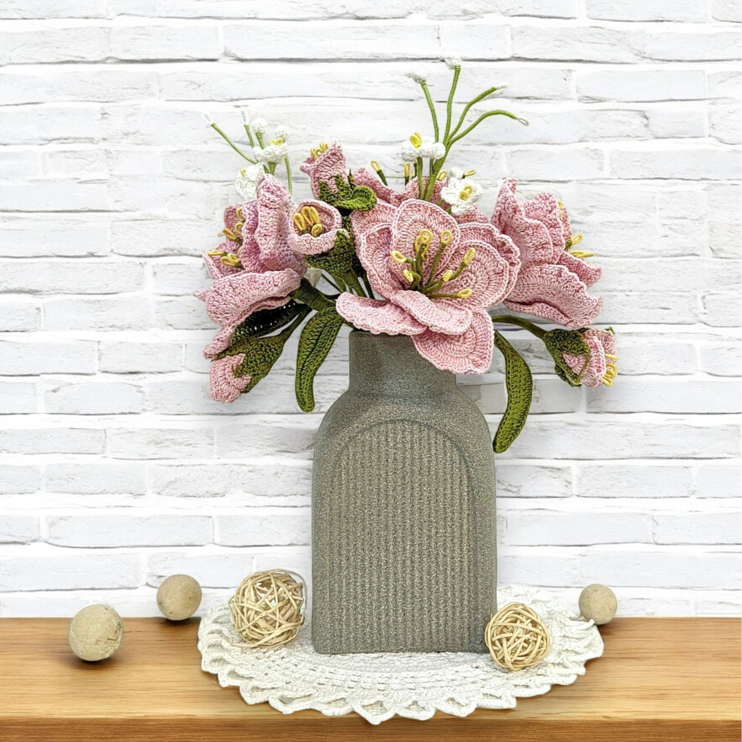 Happy Threads | Crochet Hibiscus Flower in Tropical Pink | Handmade Decorative Bloom for Home - Hunar Hatti